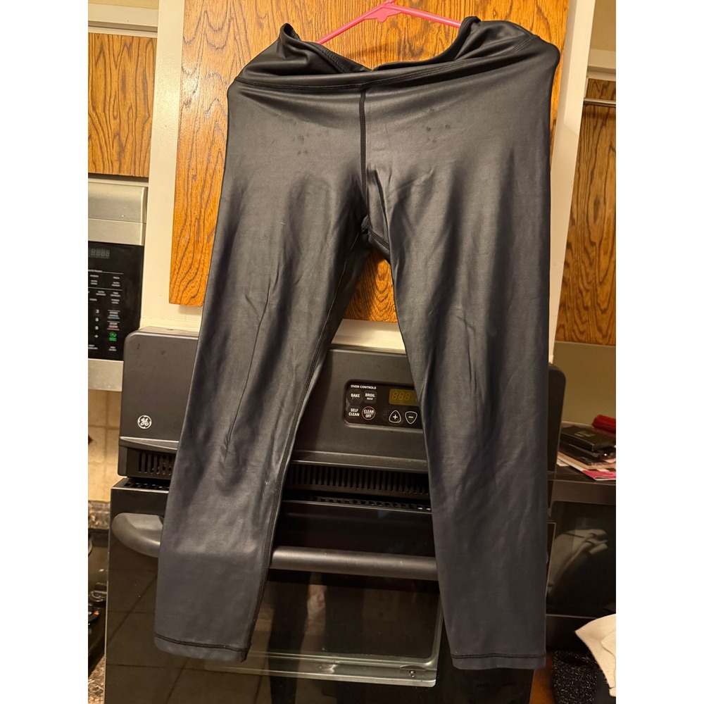 Zyia Active Women Black Metallic Coated Leggings High Waisted ‎ 8-10 Yoga Pants